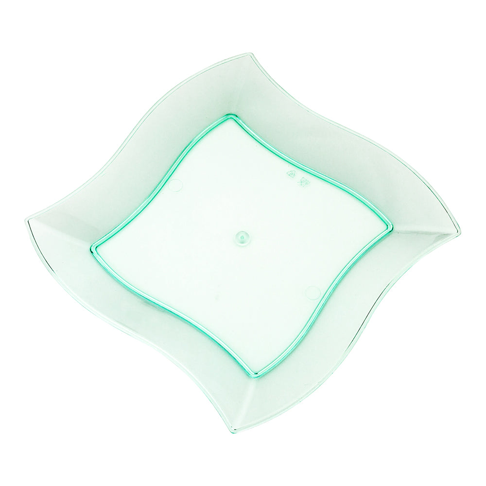 100 Square Seagreen 7" Plastic Medium Aqua Plates and 100 Moderna Silver Plastic Cutlery Sets