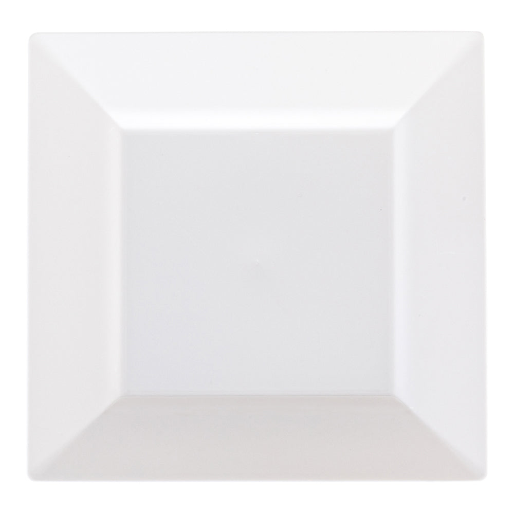 100 Square White 9 1/2" Plastic Modern Plates and 100 Argento Silver Plastic Cutlery Sets