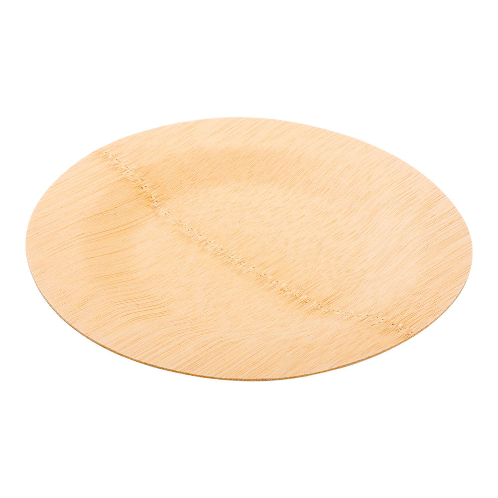 100 Round Natural 7" Bamboo Medium Veneer Plates and 100 Natural Bamboo Disposable Flatware Sets