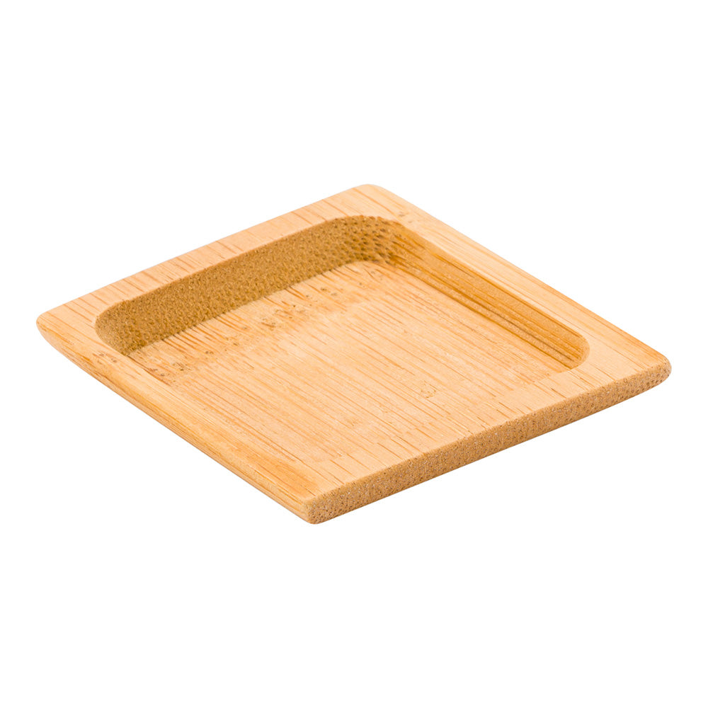 100 Square Natural 2.5" Bamboo Carved Plates and 100 Natural Bamboo 3.5" Mini Spoons