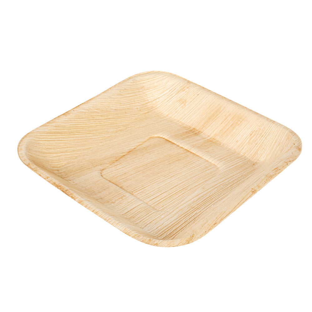 100 Indo Square 6.5" Natural Palm Leaf Plates and 100 Natural Bamboo 3.5" Mini Spoons