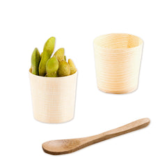 200 1 oz Round Natural Shaved Pinewood Mini Cups and 200 Natural Bamboo 3.5