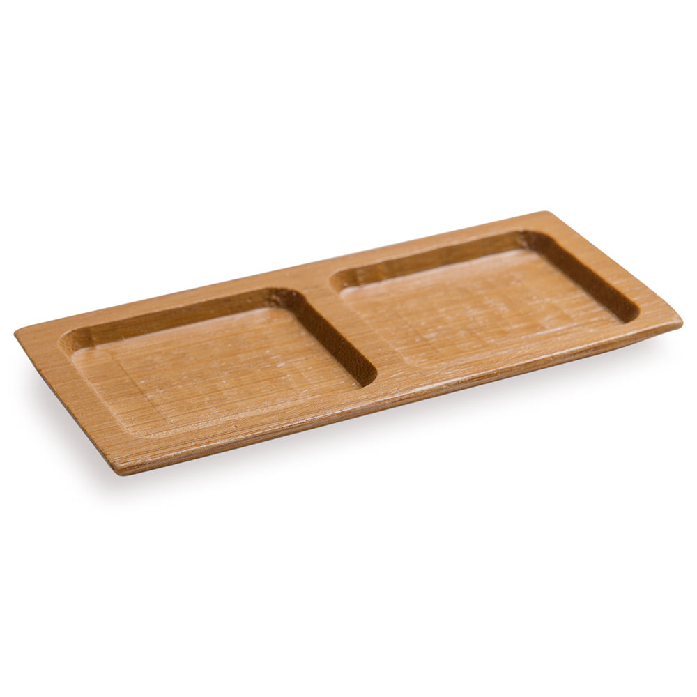 100 Rectangle Natural 4.75" Bamboo Duo Plates and 100 Natural Bamboo 3.5" Mini Forks