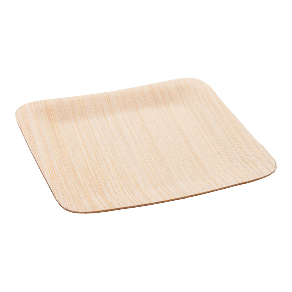 100 Square Natural 3.5" Bamboo Veneer Plates and 100 Natural Bamboo 3.5" Mini Forks