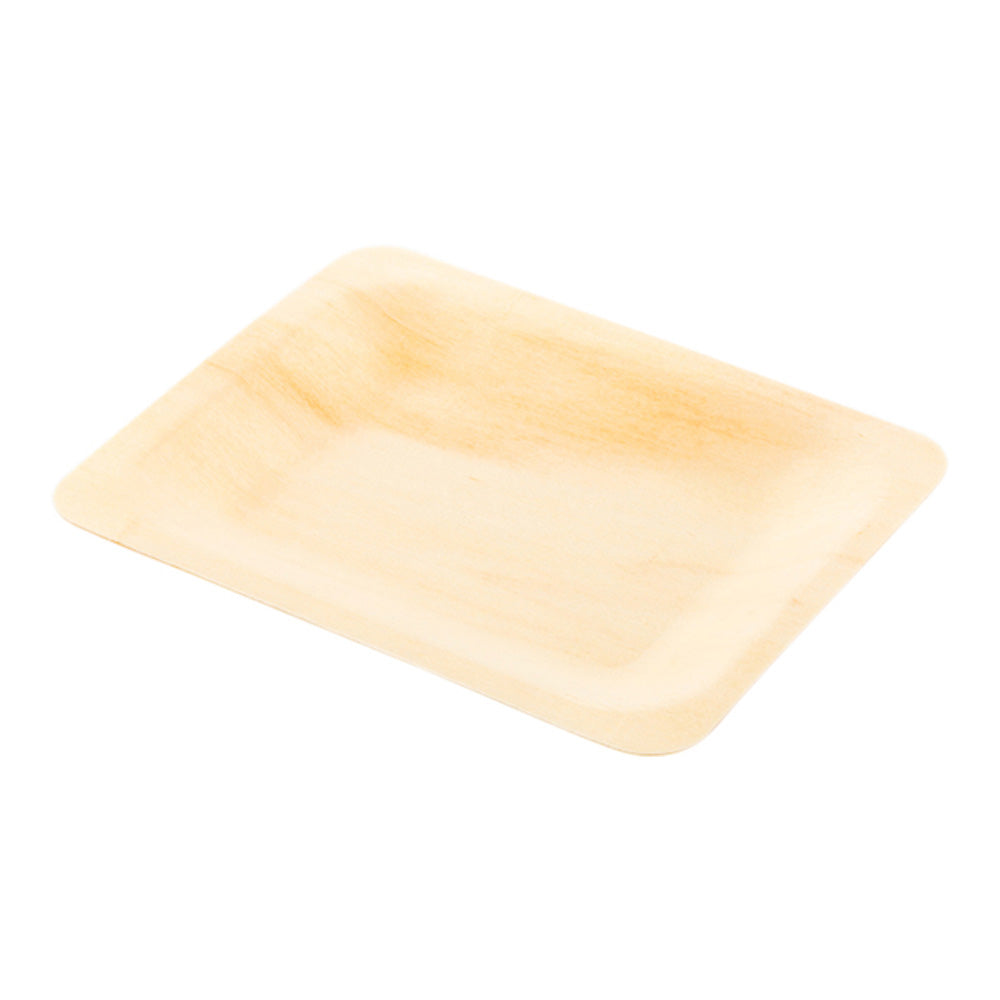 200 Rectangle Natural 4.75" Wood Plates and 200 Natural Bamboo 3.5" Mini Forks