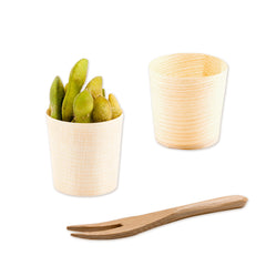 200 1 oz Round Natural Shaved Pinewood Mini Cups and 200 Natural Bamboo 3.5