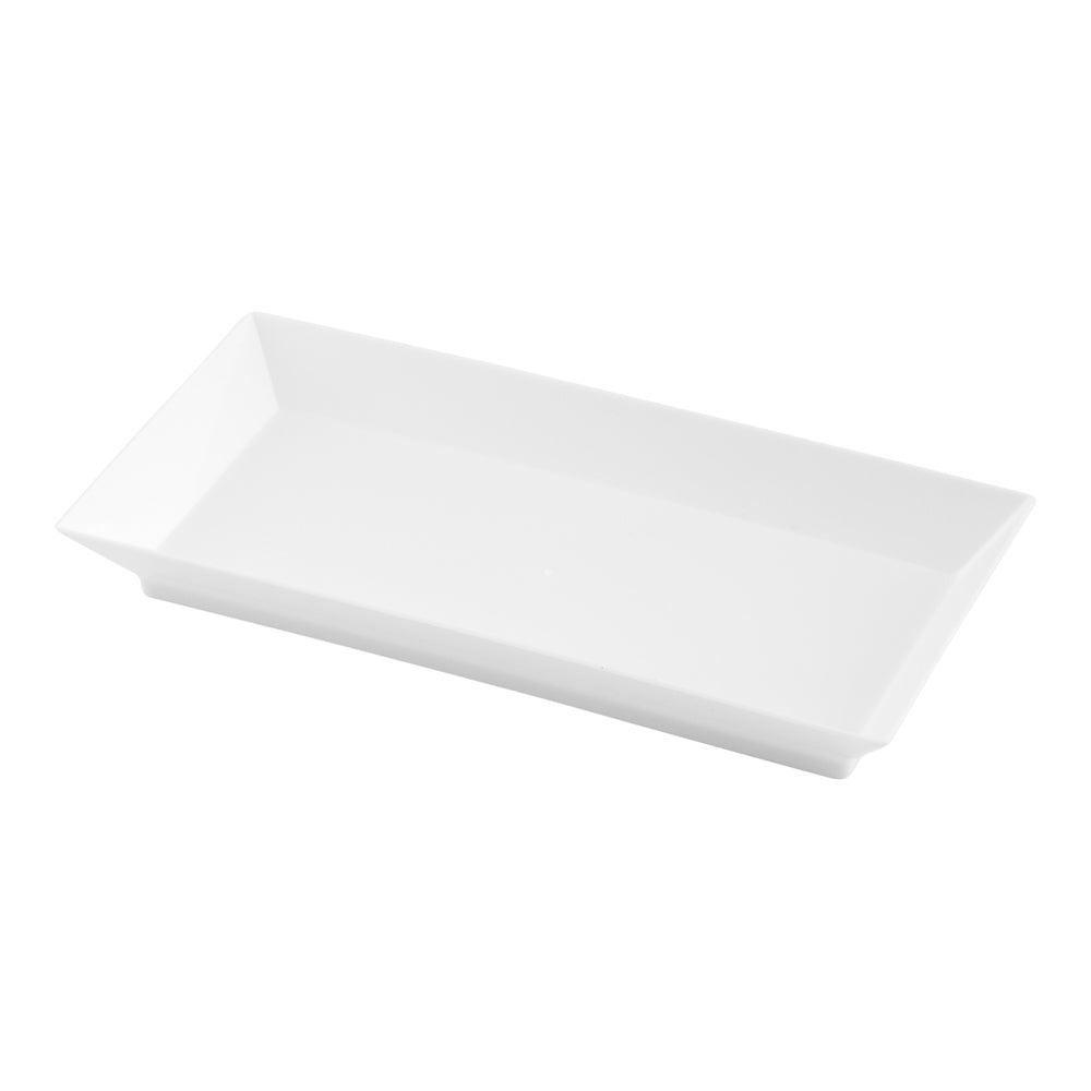 100 Rectangle White 5" Plastic Plates and 100 Silver Plastic 4" Mini Forks