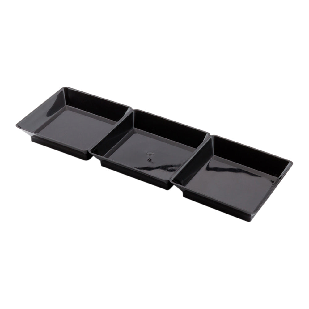 100 Rectangle Black 7.5" Plastic Terzetto Mini Plates and 100 Silver Plastic 4" Mini Forks