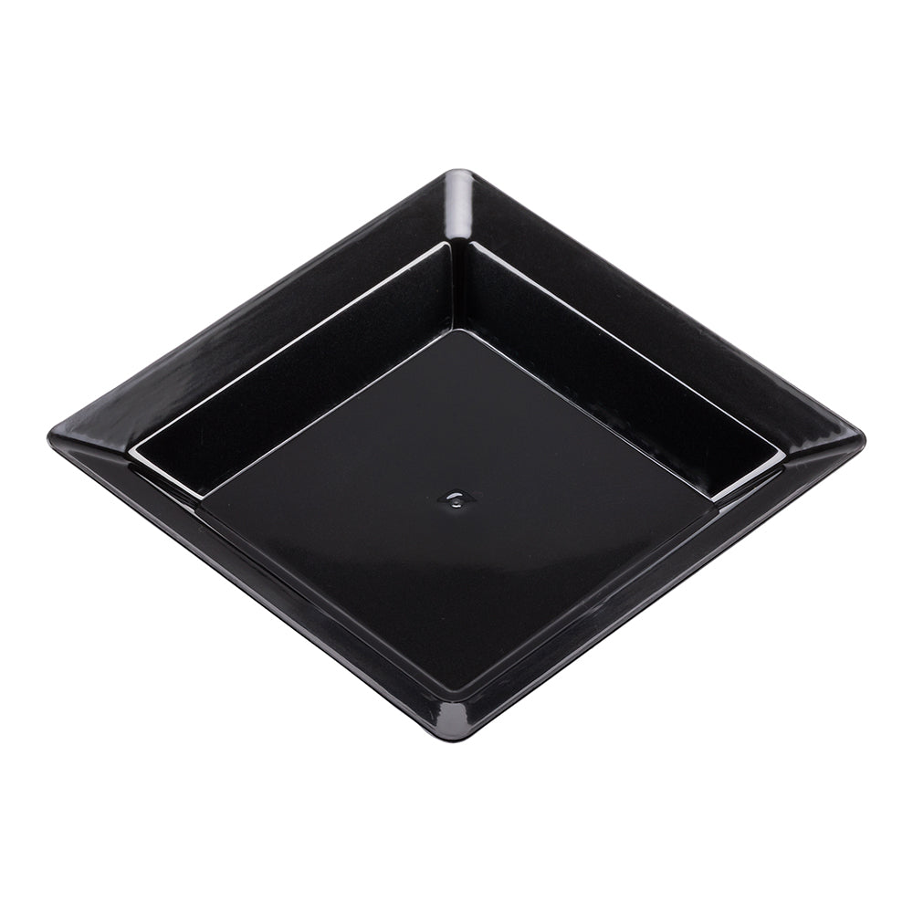 100 Square Black 4.25" Plastic Plates and 100 Silver Plastic 4" Mini Forks