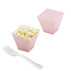 100 2 oz Square Powder Pink Plastic Mini Kova Cups and 100 Silver Plastic 4