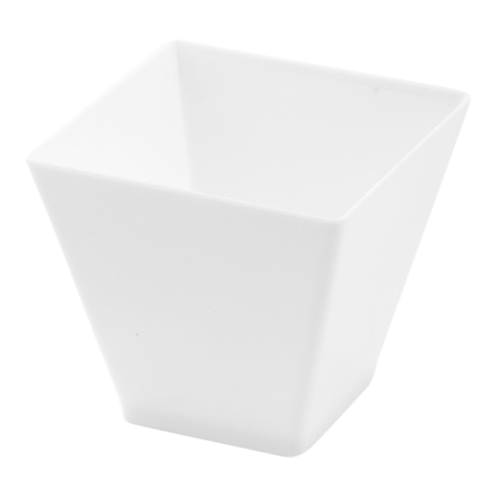 100 2 oz Square White Plastic Mini Kova Cups and 100 Silver Plastic 4" Mini Forks