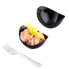 100 2 oz Oval Black Plastic Alato Tasting Dish and 100 Silver Plastic 4