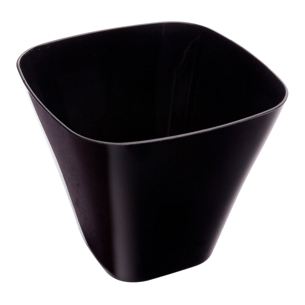 100 4 oz Square Black Plastic Bellissima Tasting Cups and 100 Silver Plastic 4" Mini Forks