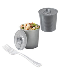 100 4 oz Round Silver Plastic Tin Cans and 100 Silver Plastic 4