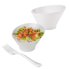 100 5 oz Round White Plastic Small Incline Bowls and 100 Silver Plastic 4