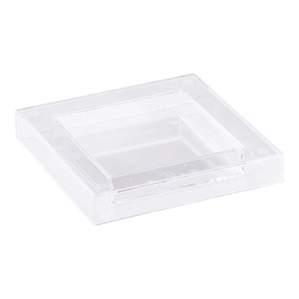 100 Square Clear 2.5" Plastic Mini Cubic Plates and 100 Silver Plastic 4" Mini Spoons