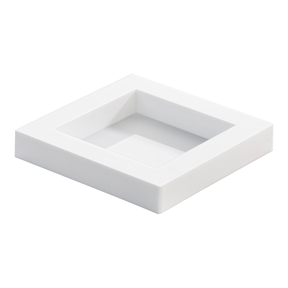 100 Square White 2.5" Plastic Mini Cubic Plates and 100 Silver Plastic 4" Mini Spoons