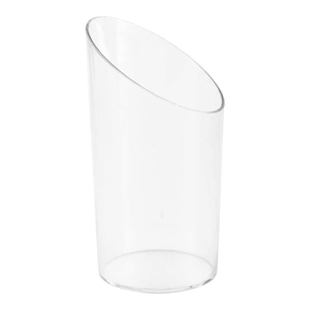 Bundle: 100 3 oz Round Clear Plastic Incline Shot Glass with 100 Silver Plastic 4" Mini Spoons