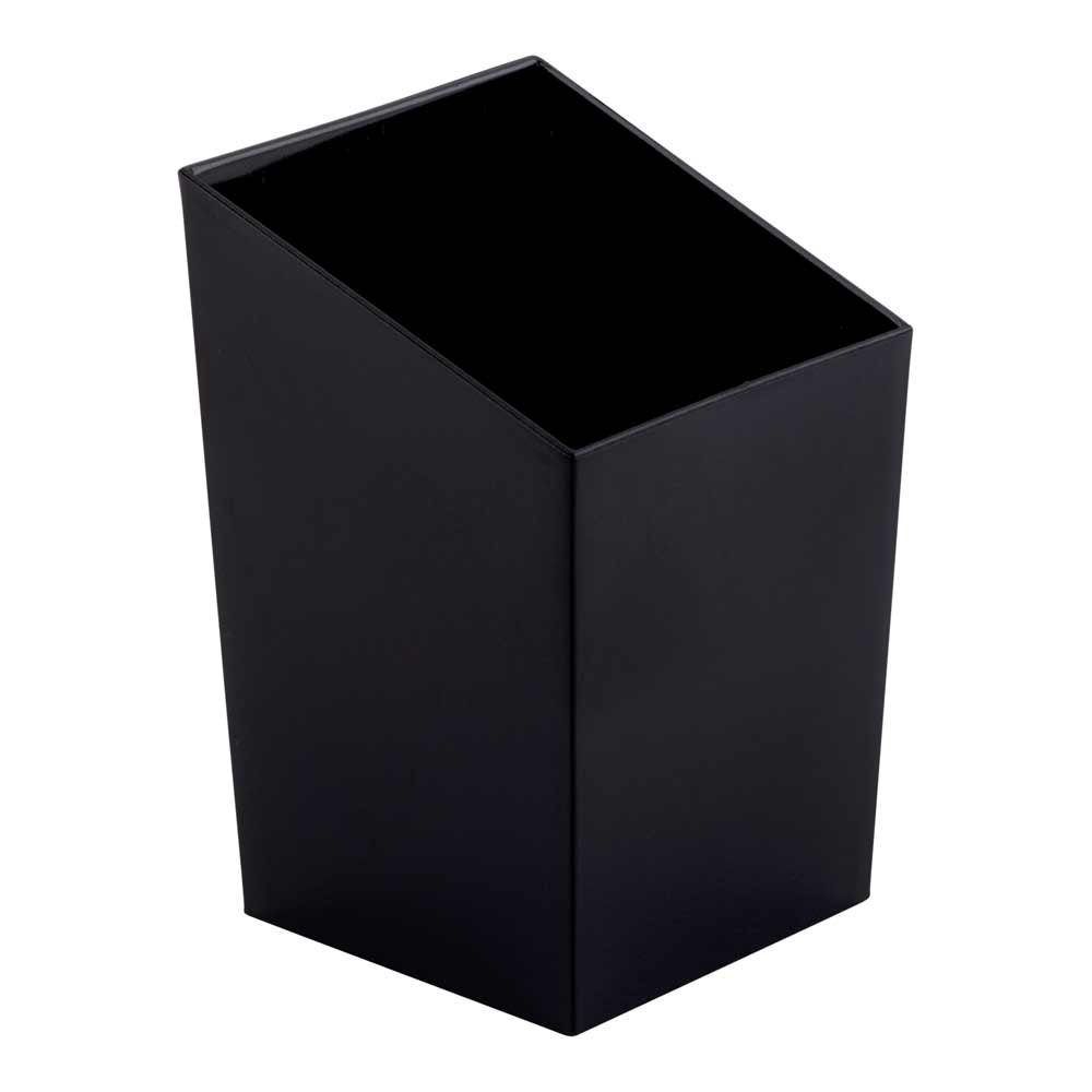 Bundle: 100 3 oz Square Black Plastic Incline Cups with 100 Silver Plastic 4" Mini Spoons