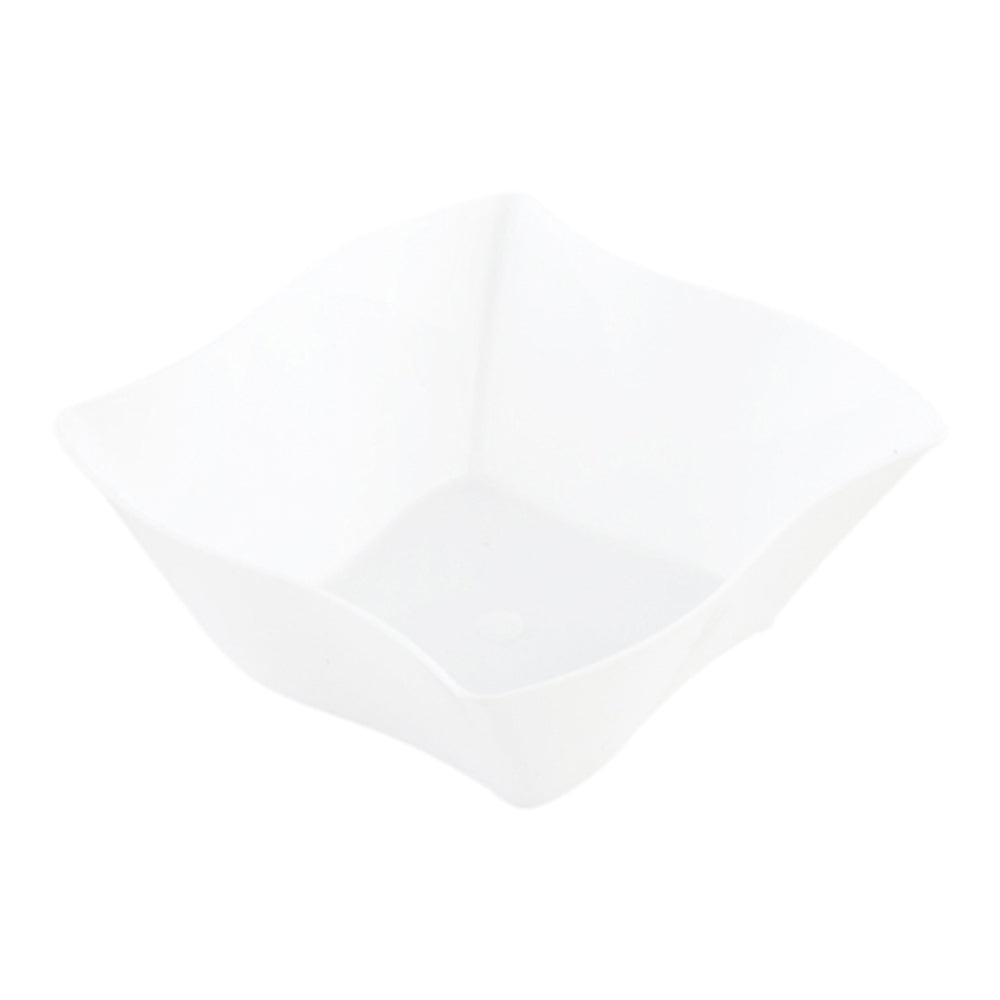 100 6 oz Square White Plastic Aqua Bowls and 100 Silver Plastic 4" Mini Spoons