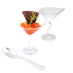 100 3 oz Clear Plastic Dekko Martini Glass and 100 Silver Plastic 4