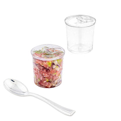 100 4 oz Round Clear Plastic Tin Cans and 100 Silver Plastic 4