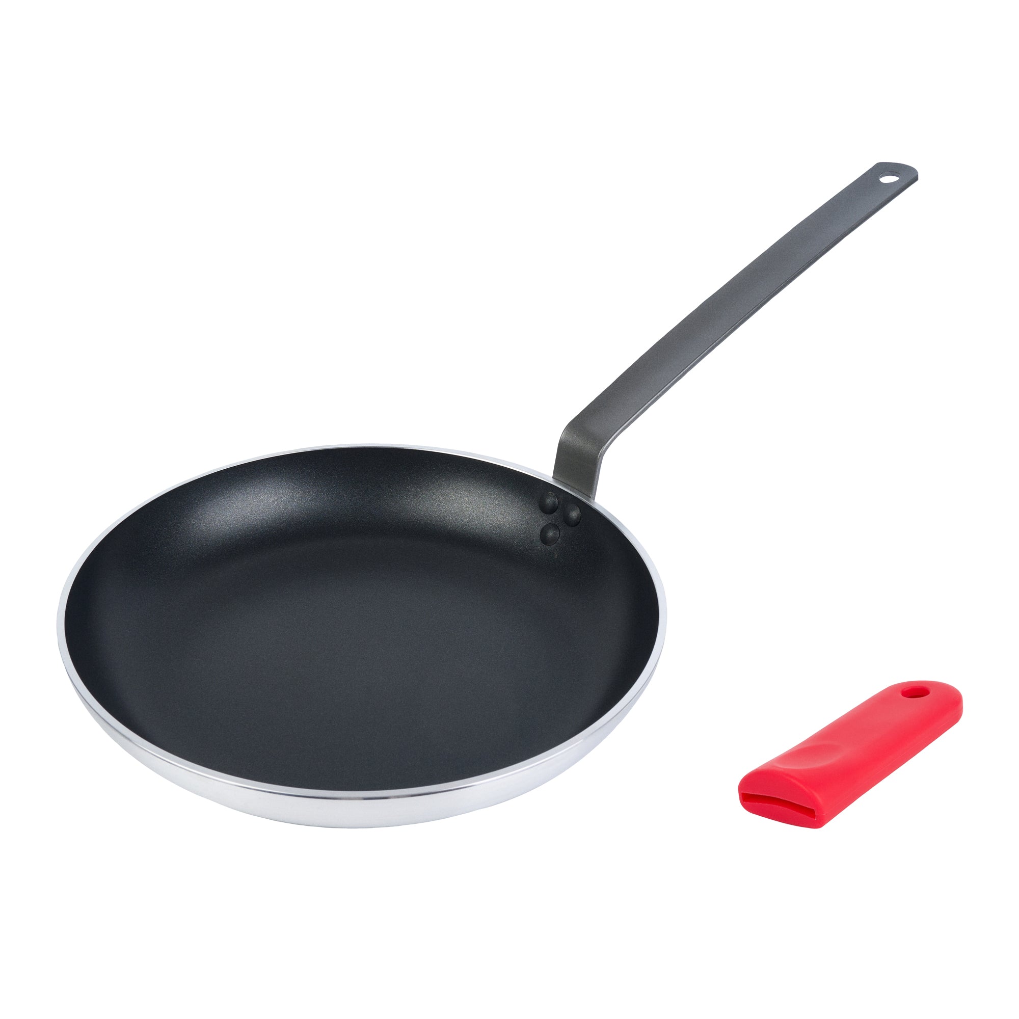 Met Lux 1 Aluminum 13" Induction Ready Fry Pan and 1 Red Silicone Pan Handle Sleeve