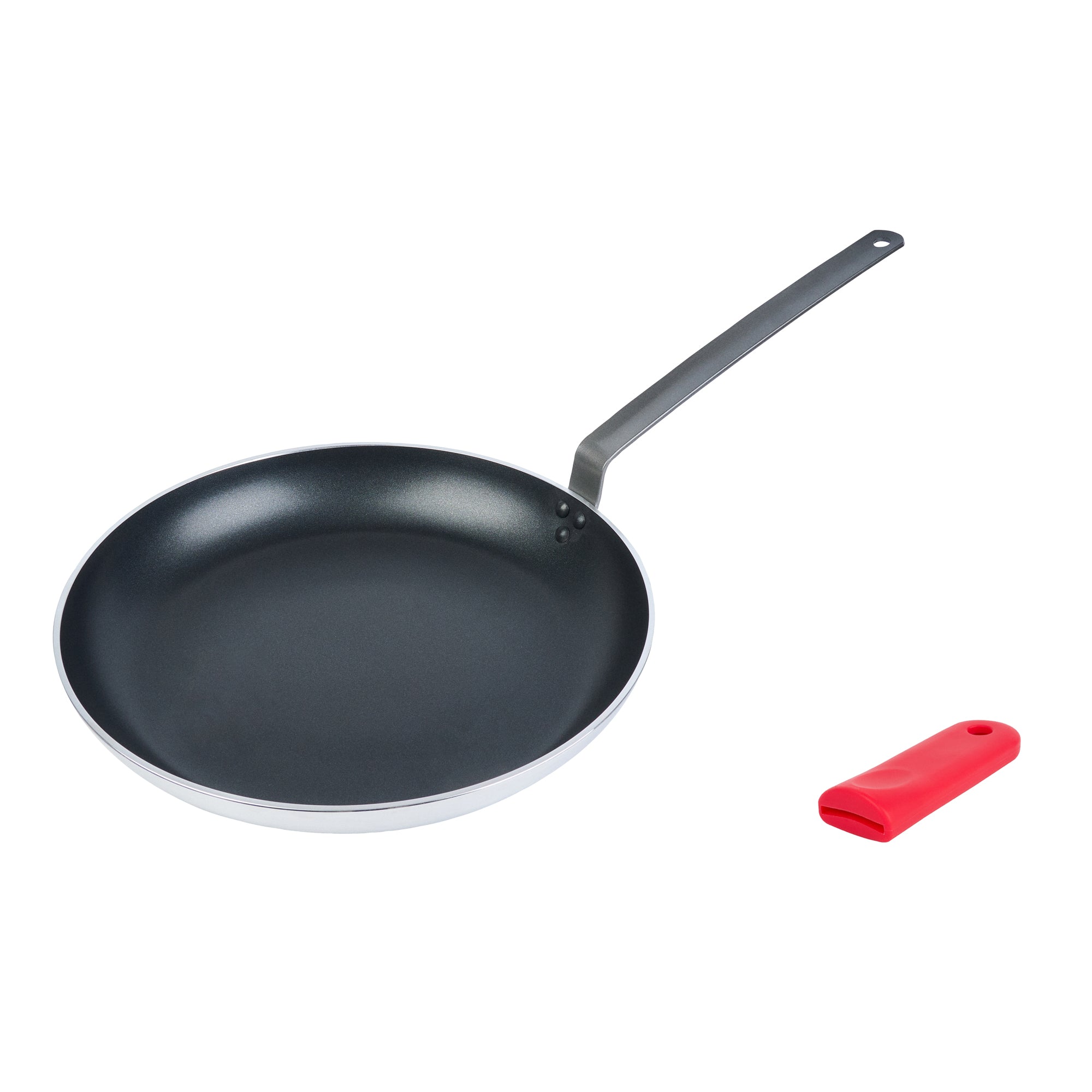 Met Lux 1 Aluminum 16" Induction Ready Fry Pan and 1 Red Silicone Pan Handle Sleeve