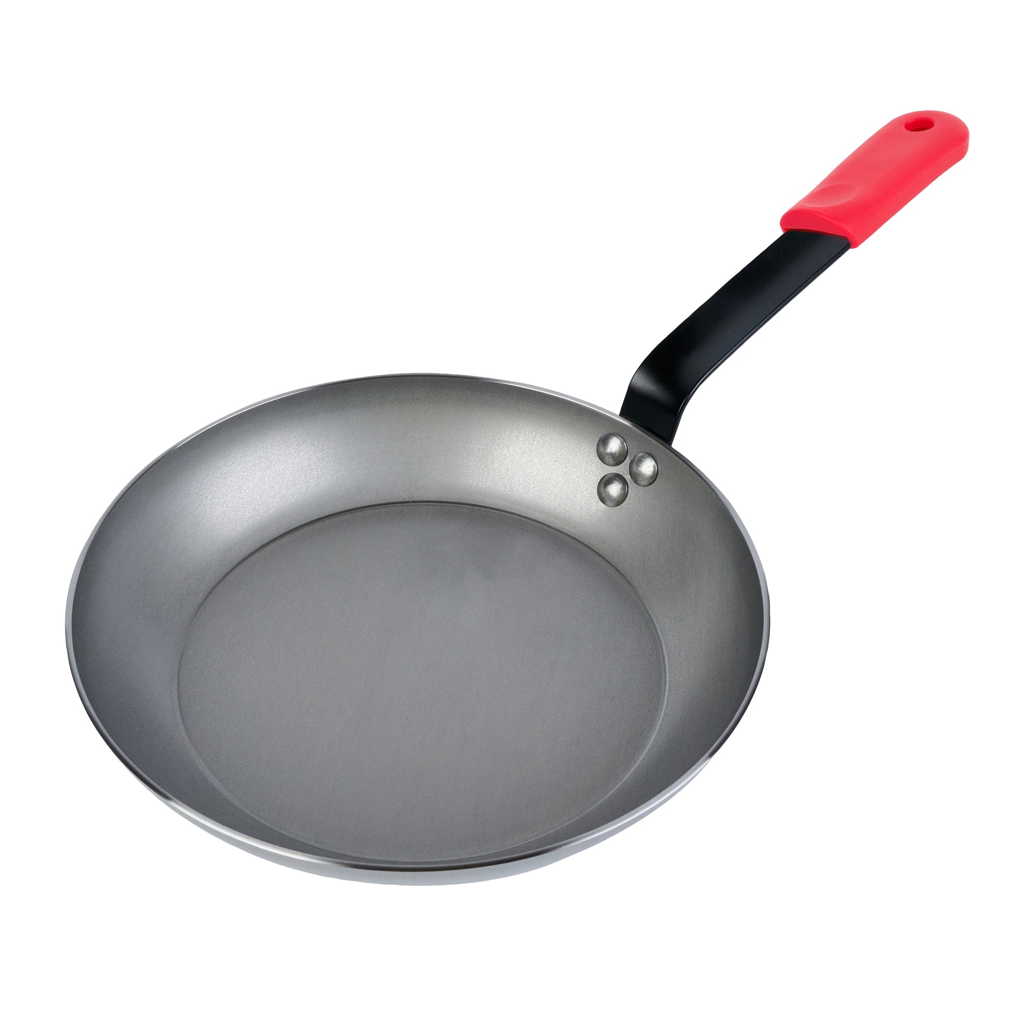 Met Lux 1 Carbon Steel 11" Non-Stick Fry Pan and 1 Red Silicone Pan Handle Sleeve