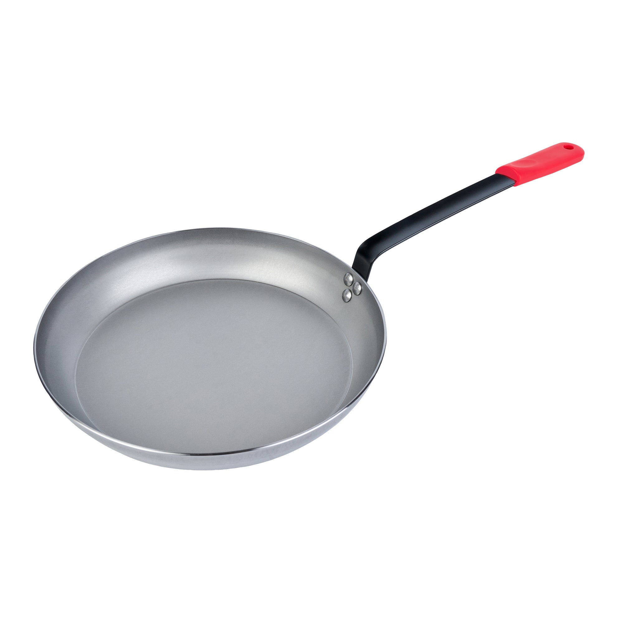 Met Lux 1 Carbon Steel 12" Non-Stick Fry Pan and 1 Red Silicone Pan Handle Sleeve