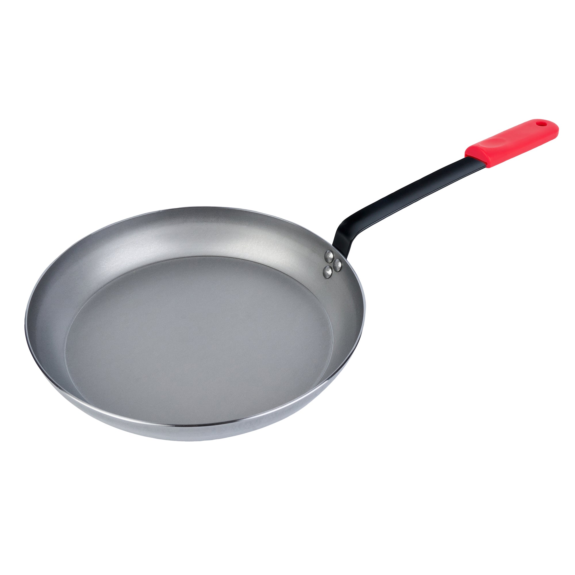 Met Lux 6 Carbon Steel 14" Non-Stick Fry Pans and 6 Red Silicone Pan Handle Sleeves