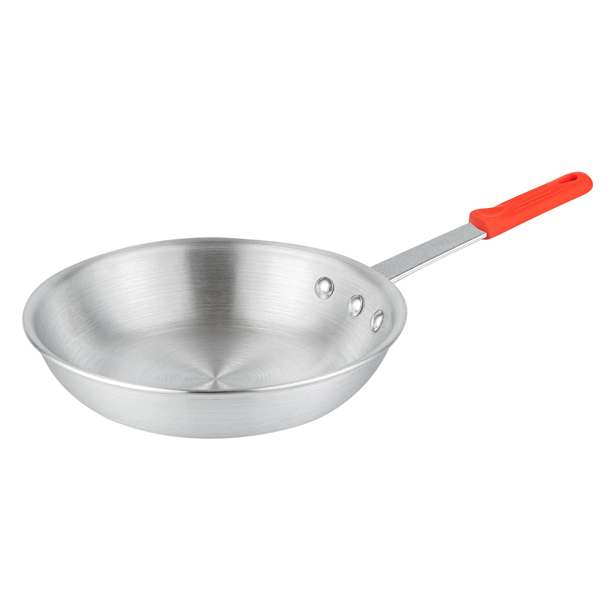 Met Lux 6 Aluminum 9" Fry Pans and 6 Red Silicone Pan Handle Sleeves