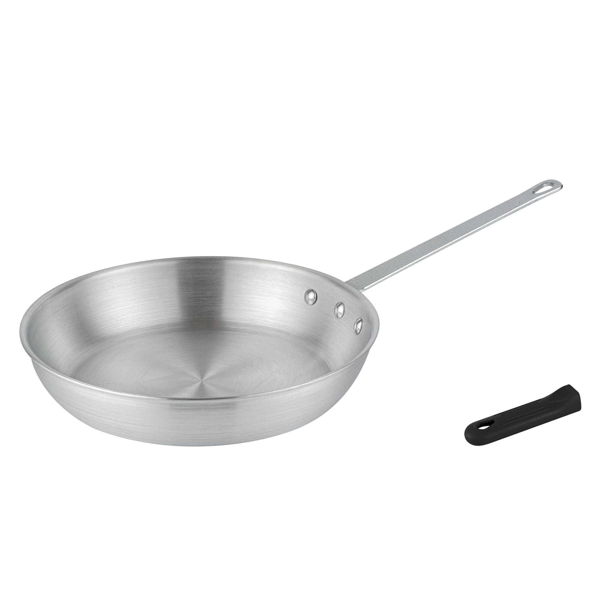 Met Lux 1 Aluminum 12" Fry Pan and 1 Black Silicone Pan Handle Sleeve