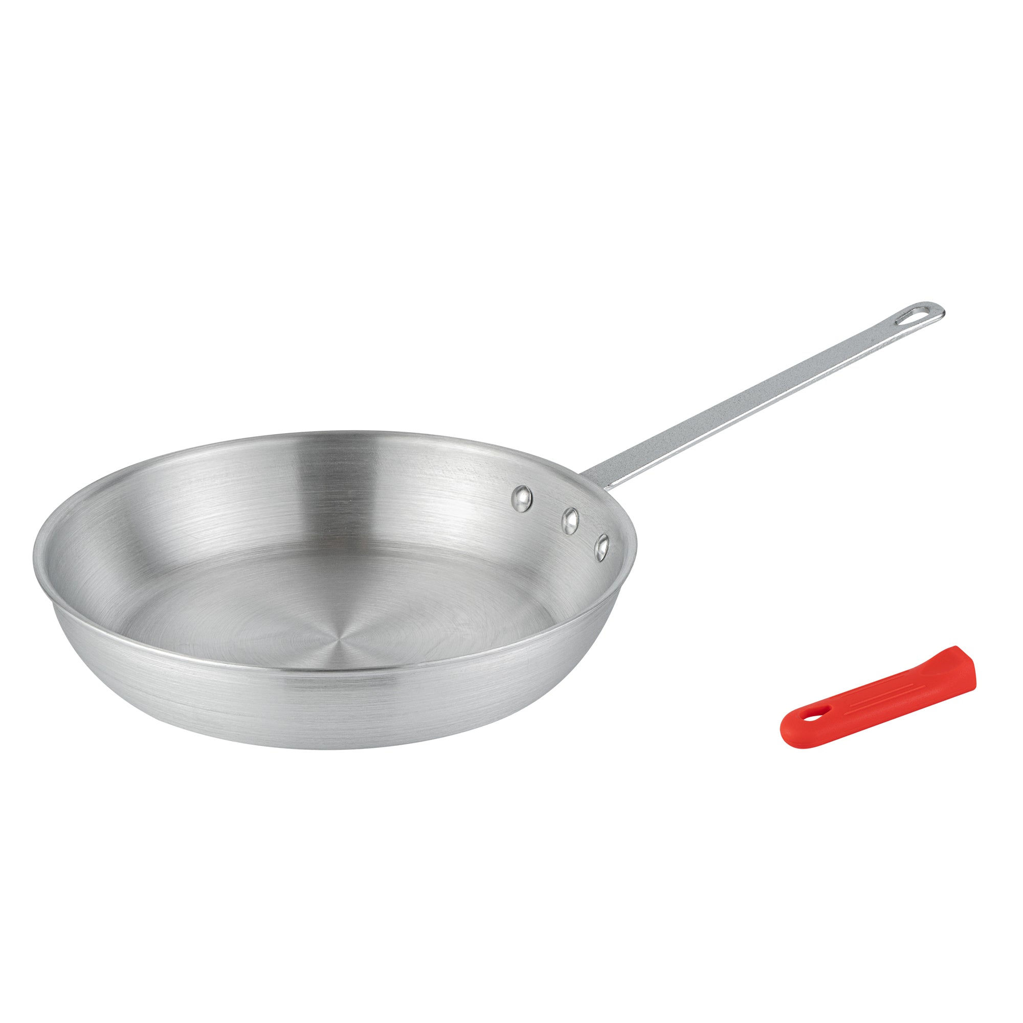 Met Lux 1 Aluminum 12" Fry Pan and 1 Red Silicone Pan Handle Sleeve