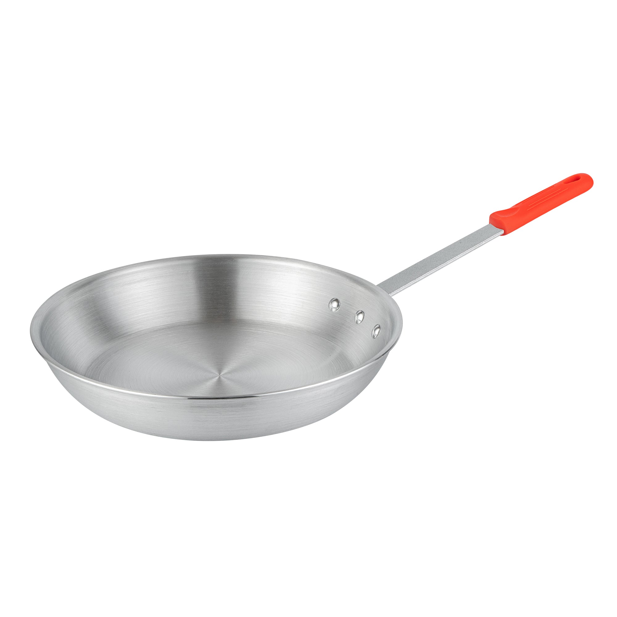 Met Lux 6 Aluminum 14" Fry Pans and 6 Red Silicone Pan Handle Sleeves