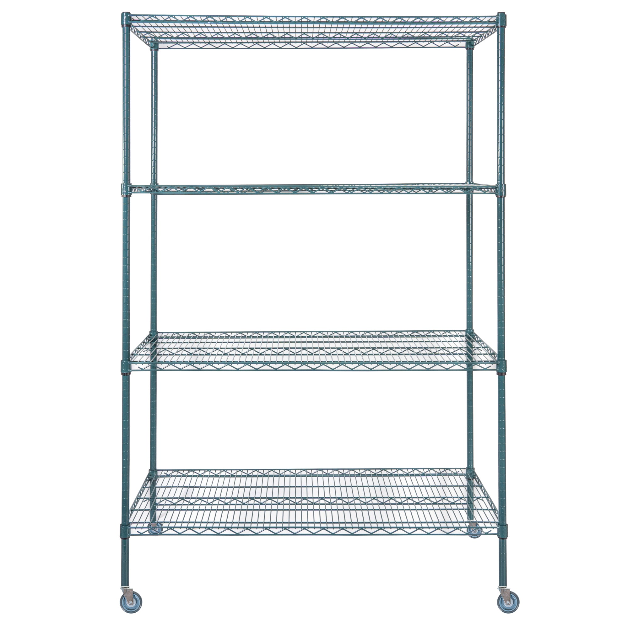 RW Base 4-Tier NSF Green Epoxy Shelving Unit - and 24" x 48" Shelves, 74" Posts and Casters