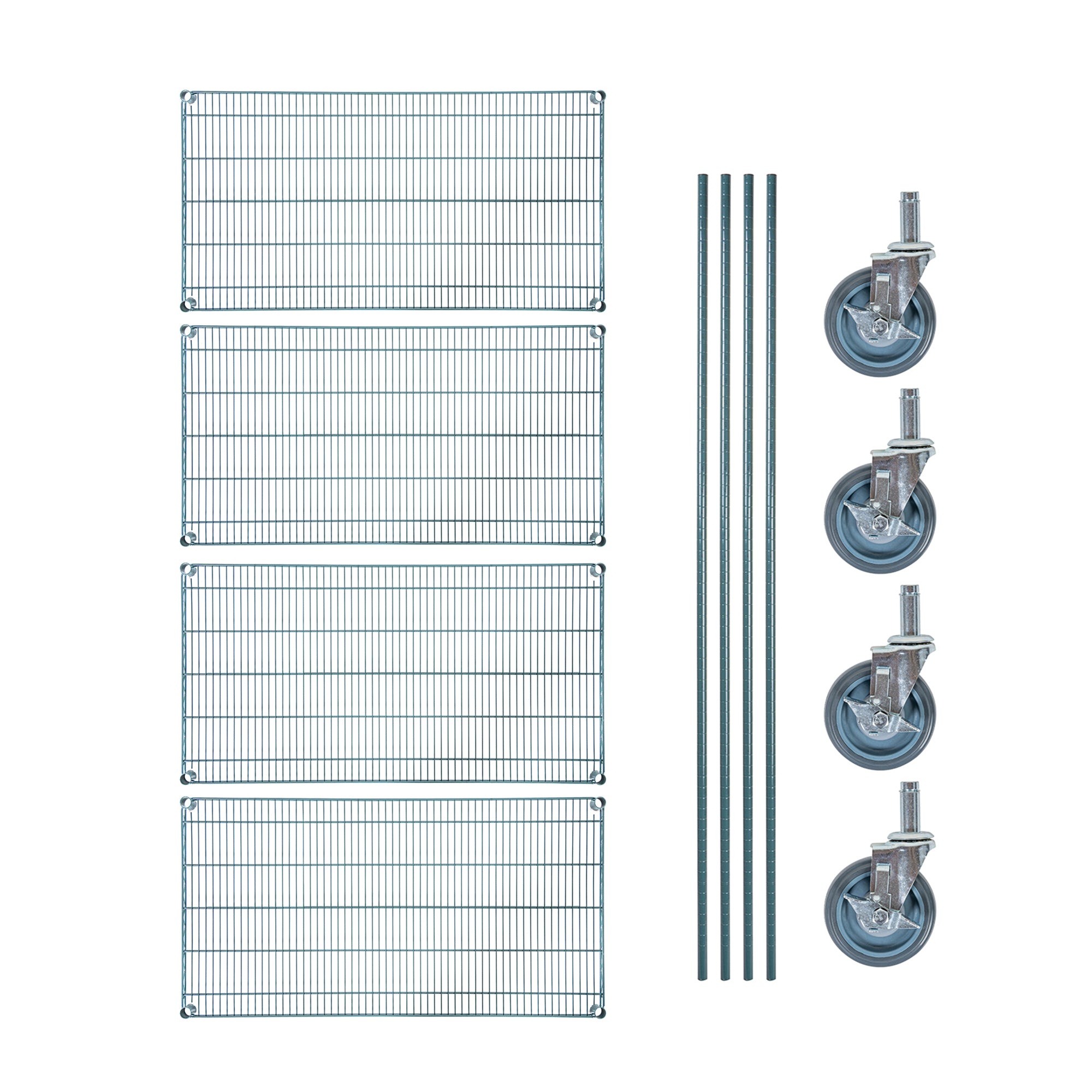 RW Base 4-Tier NSF Green Epoxy Shelving Unit - and 24" x 48" Shelves, 74" Posts and Casters