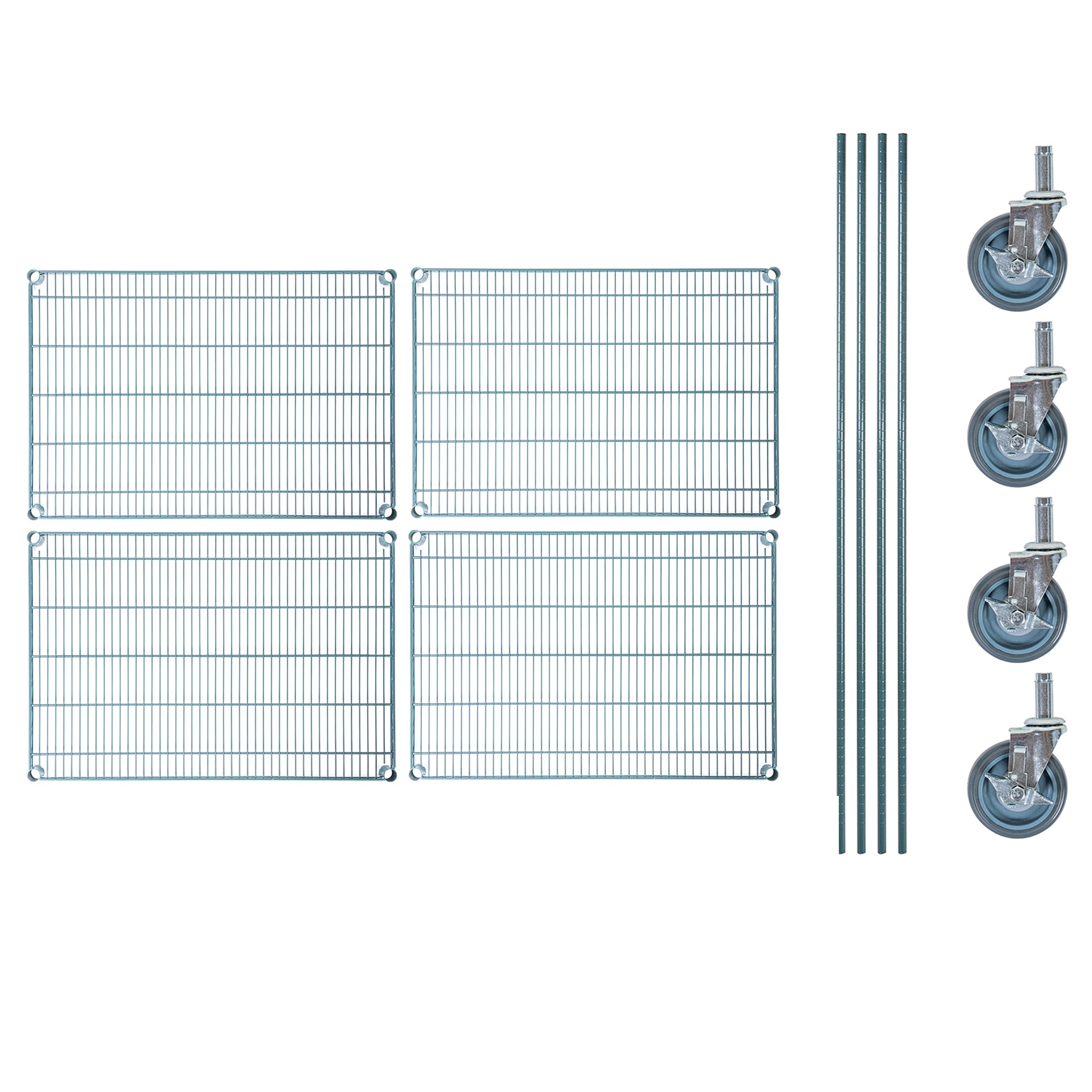 RW Base 4-Tier NSF Green Epoxy Shelving Unit - and 24" x 36" Shelves, 74" Posts and Casters