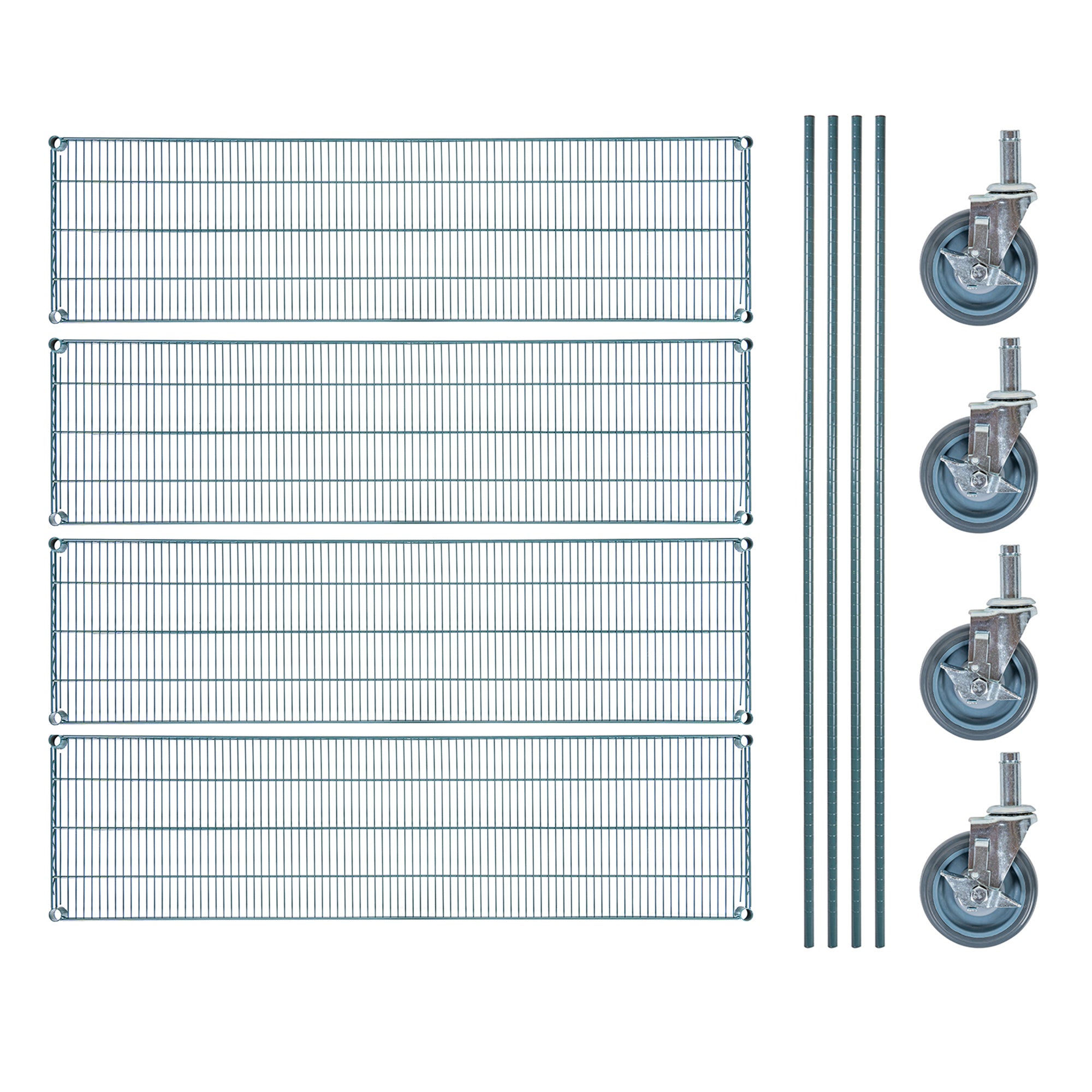 RW Base 4-Tier NSF Green Epoxy Shelving Unit - and 18" x 72" Shelves, 74" Posts and Casters