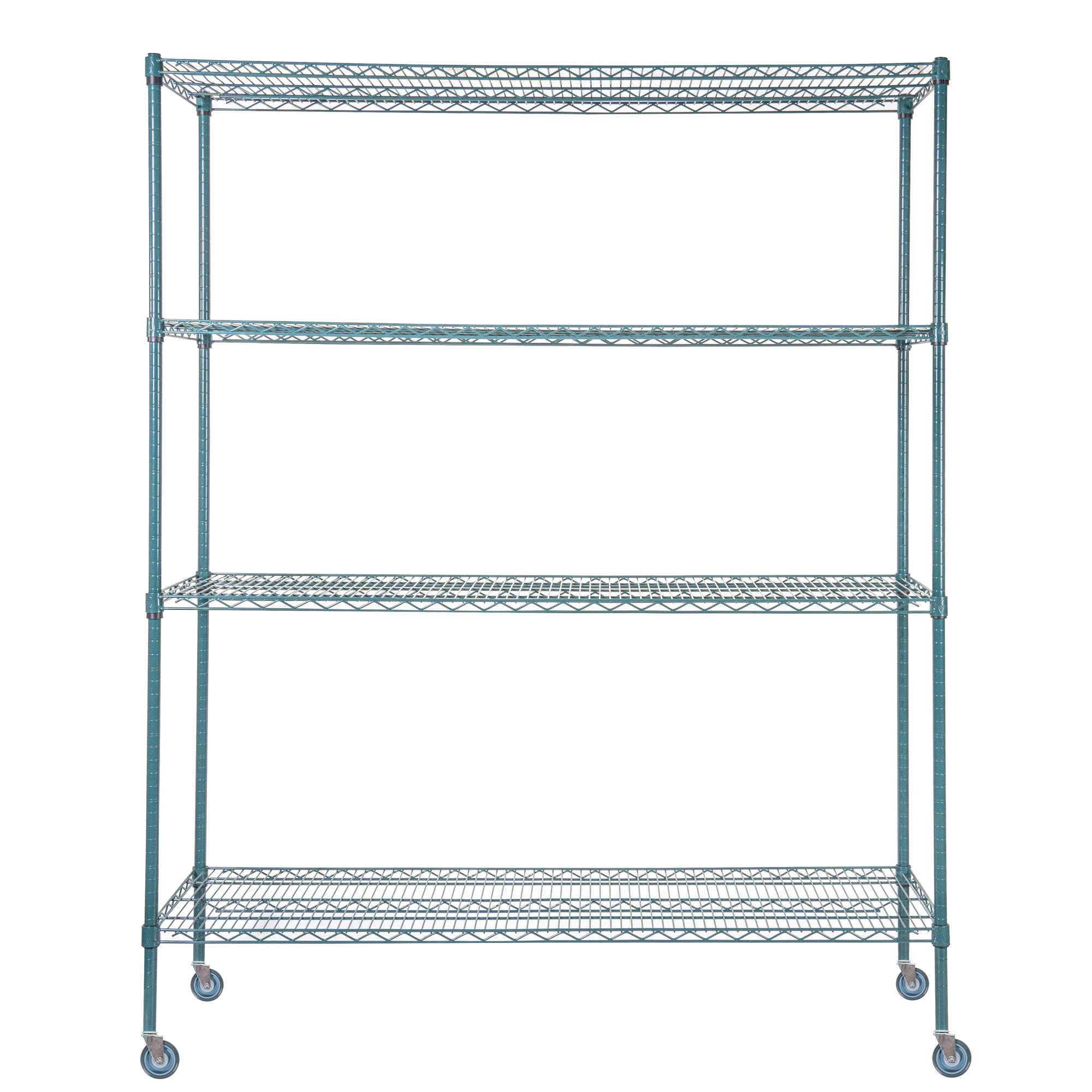 RW Base 4-Tier NSF Green Epoxy Shelving Unit - and 18" x 60" Shelves, 74" Posts and Casters