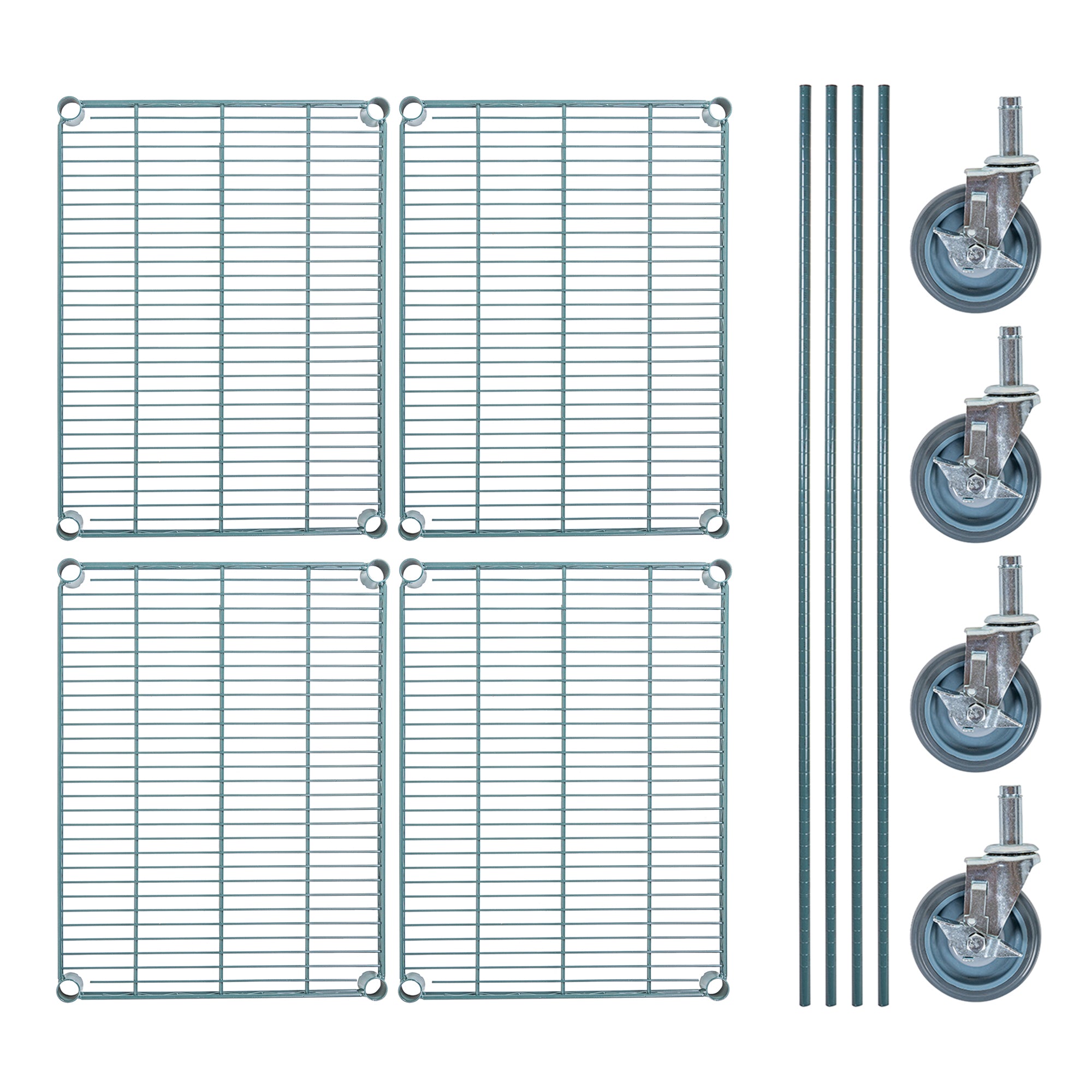 RW Base 4-Tier NSF Green Epoxy Shelving Unit - and 18" x 24" Shelves, 74" Posts and Casters