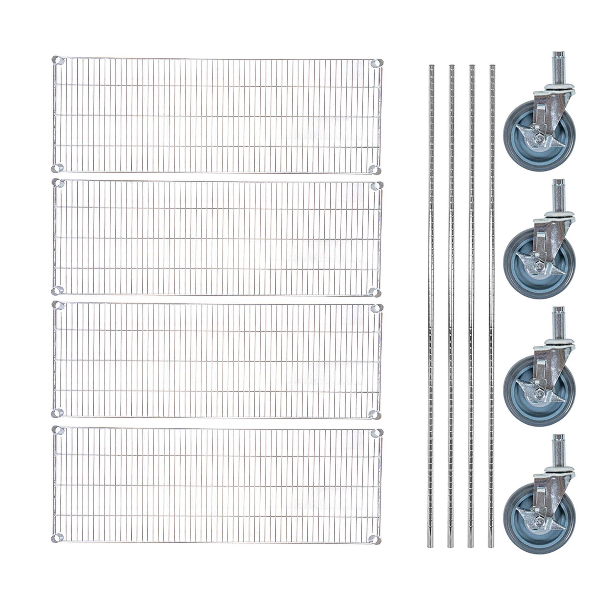 RW Base 4-Tier NSF Chrome Shelving Unit - and 24" x 48" Shelves, 74" Posts and Casters