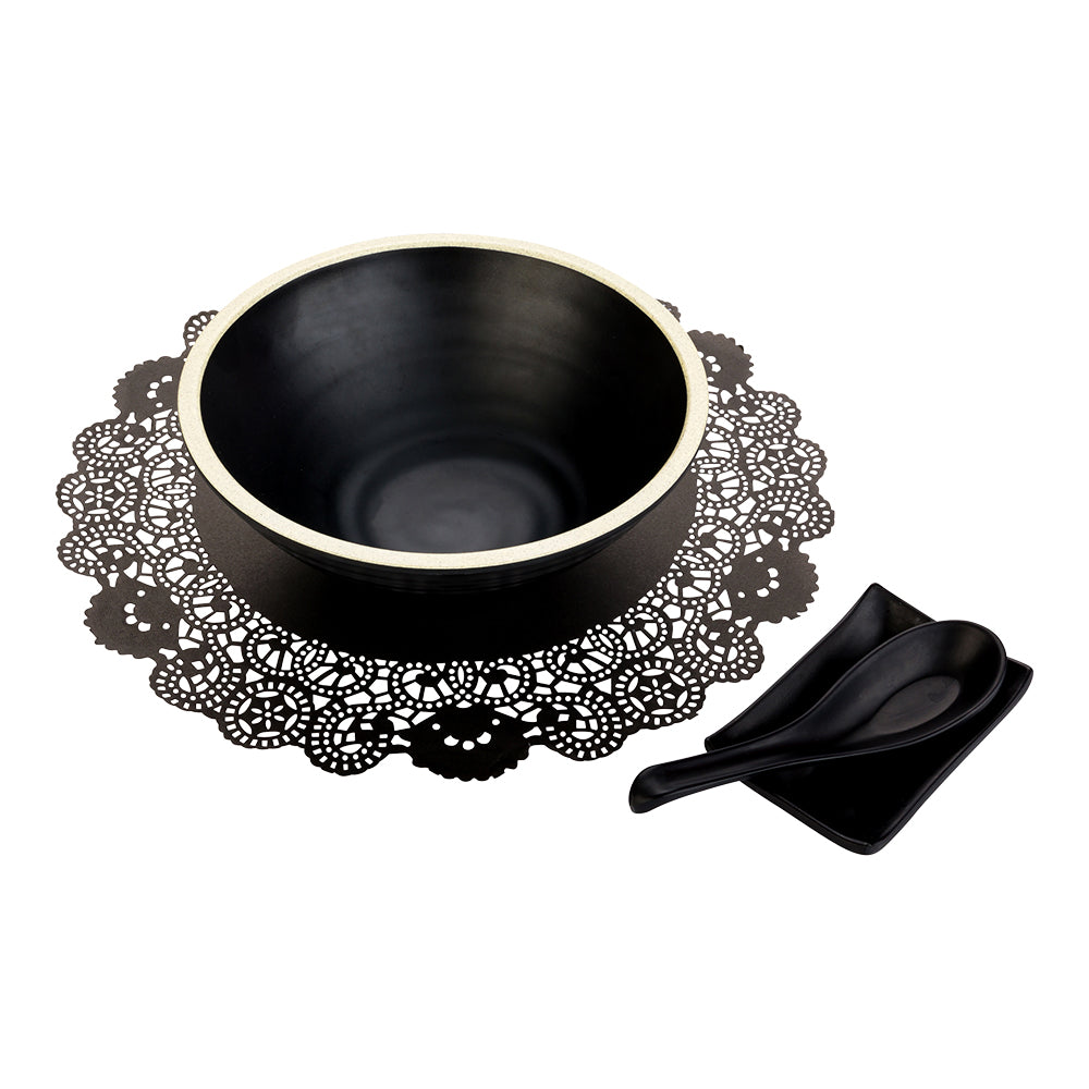 Pastry Tek Round Black Paper Doilies - Lace - 12" x 12" - 4000 count box