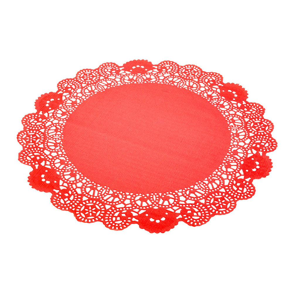 Pastry Tek Round Red Paper Doilies - Lace - 12" x 12" - 4000 count box