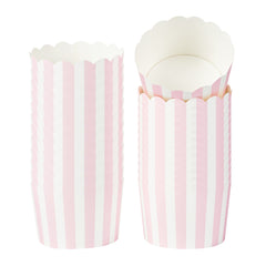 Panificio 10 oz Round Stripe Pink Paper Jumbo Baking Cup - Scalloped - 3 1/2