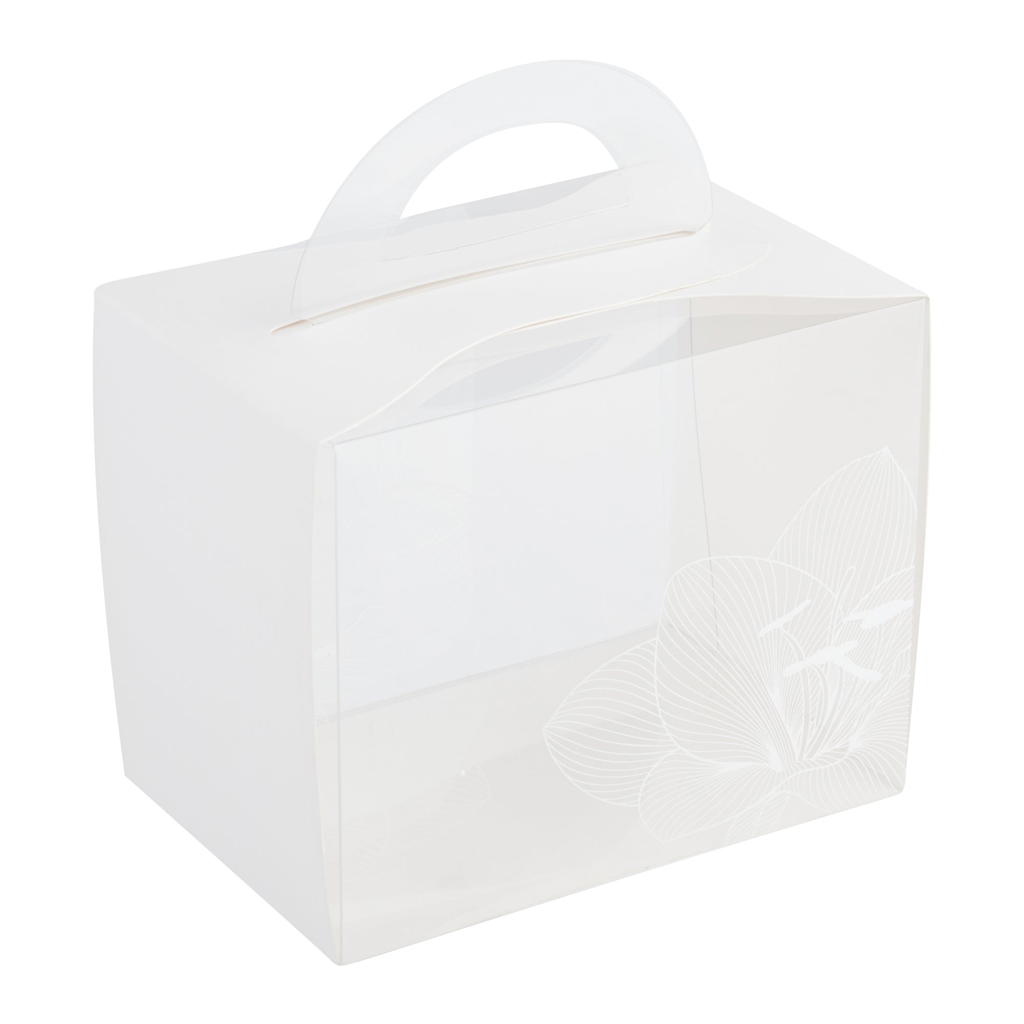 Sweet Vision Rectangle Clear Plastic Cupcake Box - with Handle, White Paper Wrap, Lotus Accent - 5" x 3 1/4" x 4" - 100 count box