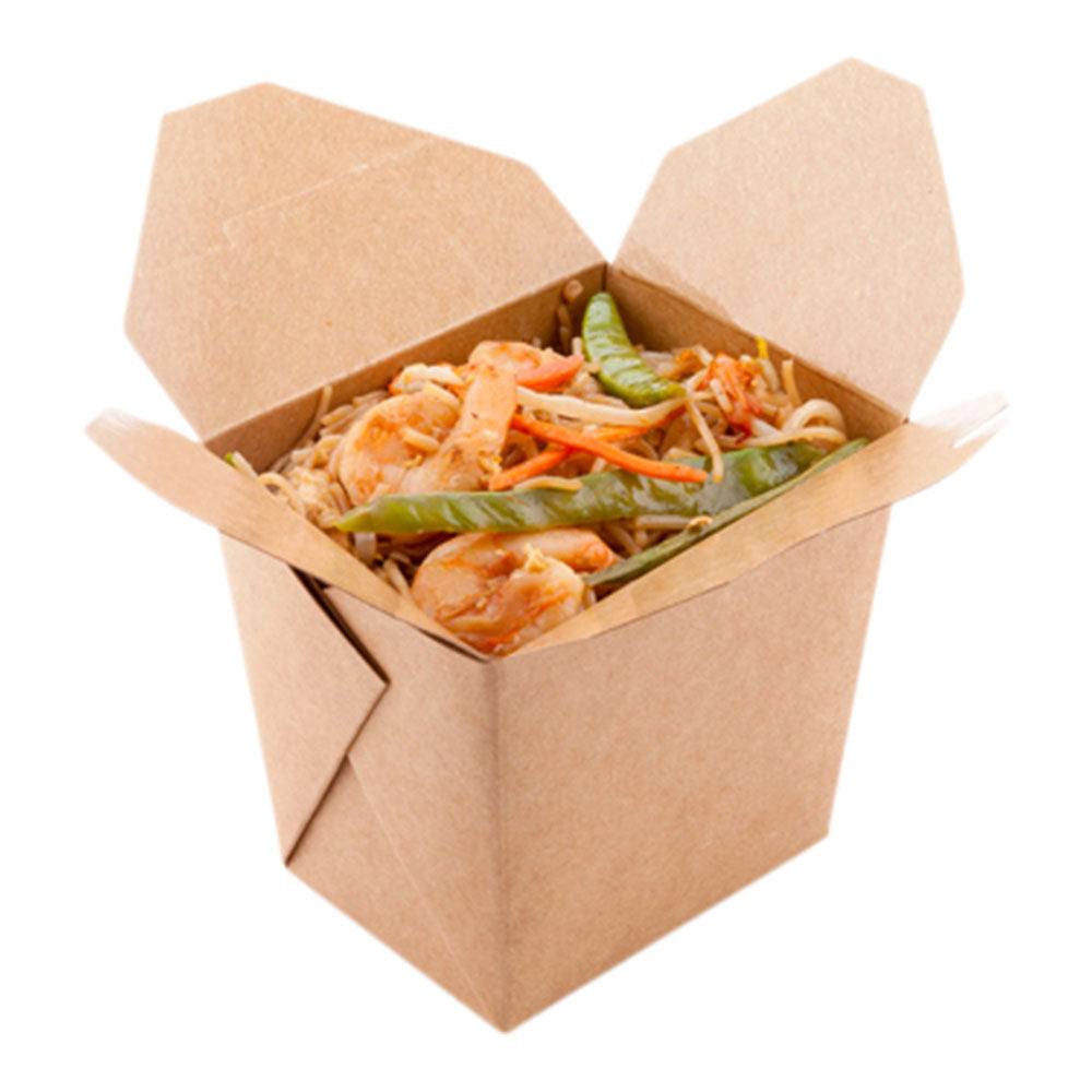 Bio Tek 16 oz Square Kraft Paper Microwavable Noodle Take Out Container - 3 1/2" x 3" x 3 1/4" - 200 count box