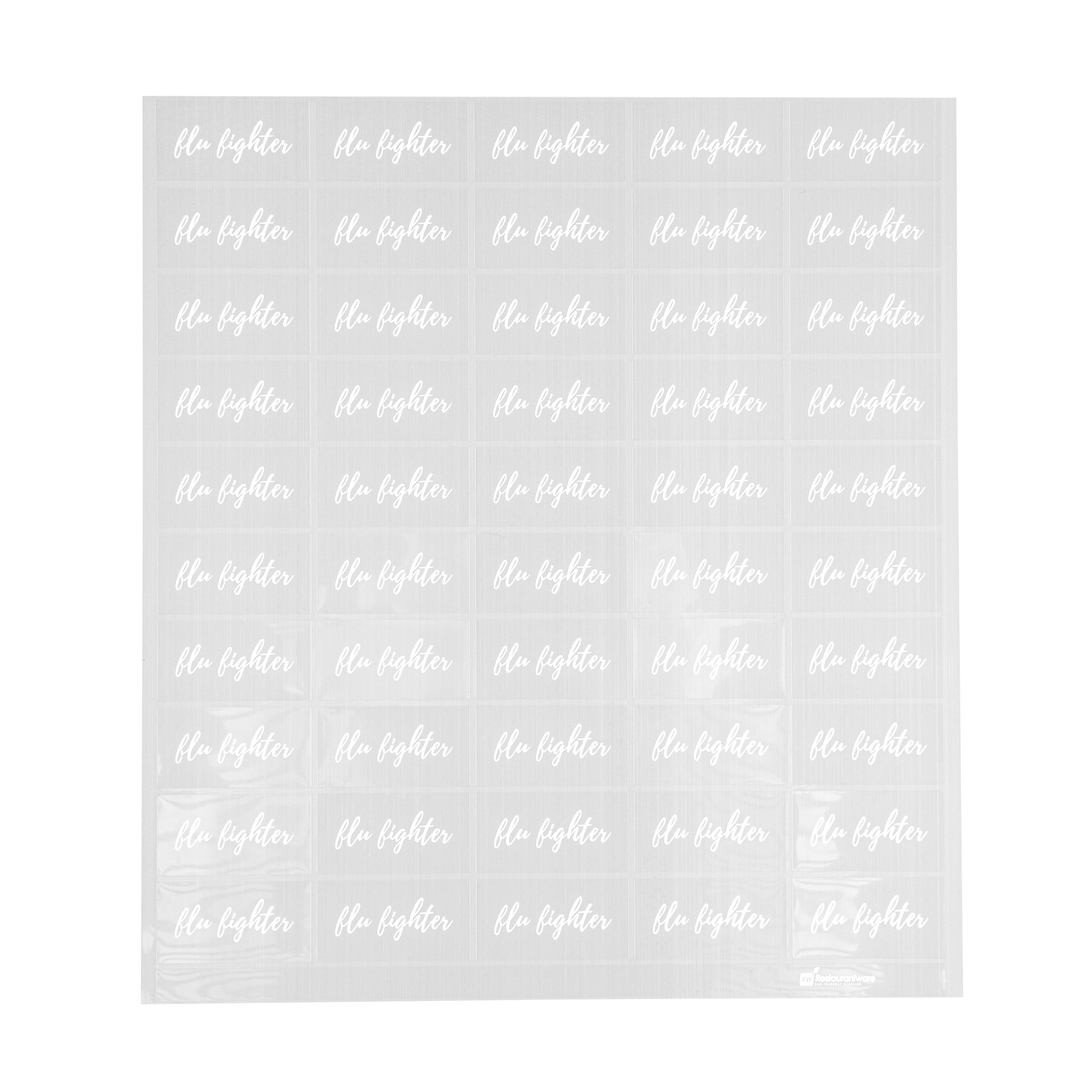 Label Tek Plastic Flu Fighter Label - Clear with White Font, Water-Resistant - 2" x 1" - 100 count box