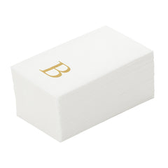 Luxenap Rectangle Gold Letter B White Paper Linen-Feel Guest Towel / Napkin - Air Laid, Sans Serif Font - 15 3/4