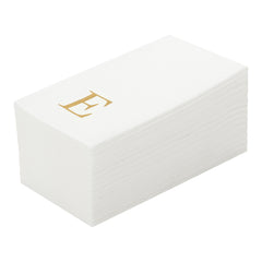 Luxenap Rectangle Gold Letter E White Paper Linen-Feel Guest Towel / Napkin - Air Laid, Sans Serif Font - 15 3/4